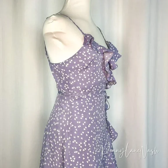 SHEIN Ruffle Trim Allover Heart Knot Side Wrap Cami Dress Purple - Picture 7 of 12